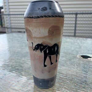 Kenya Soapstone Hand Carved & Painted Elephant Vase